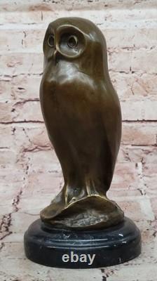 Bronze Marble Base Owl Bird Sculpture Statue Art Deco Cast Iron