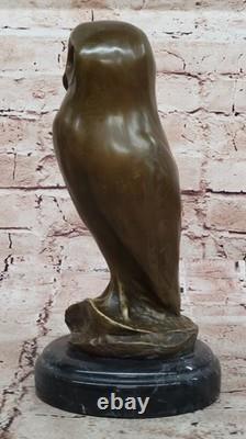 Bronze Marble Base Owl Bird Sculpture Statue Art Deco Cast Iron