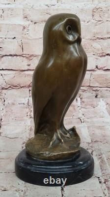 Bronze Marble Base Owl Bird Sculpture Statue Art Deco Cast Iron