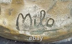 Bronze Marble Base Owl Bird Sculpture Statue Art Deco Cast Iron