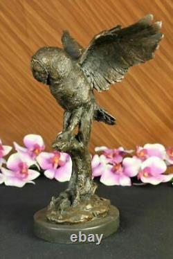 Bronze Marble Base Owl Bird Sculpture Statue Figure Art Decor Font Nr