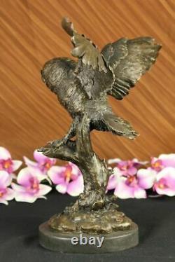 Bronze Marble Base Owl Bird Sculpture Statue Figure Art Decor In Wax