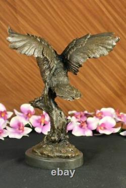 Bronze Marble Base Owl Bird Sculpture Statue Figure Art Decor In Wax