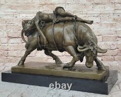 Bronze Marble Sculpture Statue Lygia / Europa Bull Art Deco Erotic Figure