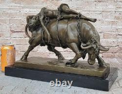 Bronze Marble Sculpture Statue Lygia / Europa Bull Art Deco Erotic Figure