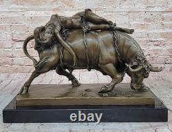 Bronze Marble Sculpture Statue Lygia / Europa Bull Art Deco Erotic Figure