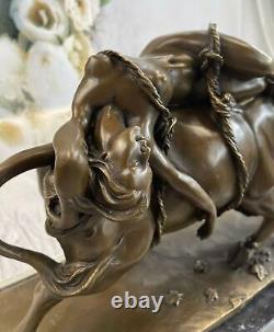 Bronze Marble Sculpture Statue Lygia / Europa Bull Art Deco Erotic Figurine