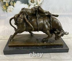 Bronze Marble Sculpture Statue Lygia / Europa Bull Art Deco Erotic Figurine