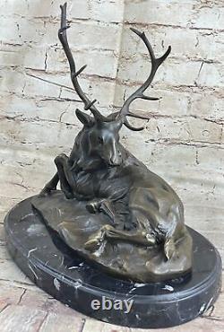 Bronze Marble Statue: Hunter Buck Stag Trophy Art Deco Sculpture Nr
