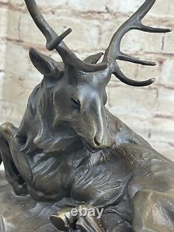 Bronze Marble Statue: Hunter Buck Stag Trophy Art Deco Sculpture Nr