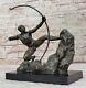 Bronze Metal Art Deco Classic Male Archer Knot Arrow Marble Statue