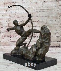 Bronze Metal Art Deco Classic Male Archer Knot Arrow Marble Statue