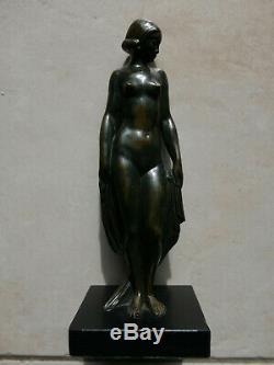 Bronze Nude Woman Art Deco Signed 1930 Luc 22.5 CM Sculpture Chiparus The Glass