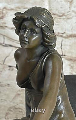 Bronze Nude Woman Sitting Statue Figure Milo Sculpture Style Art Nouveau Deco