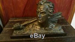 Bronze Ouline Bust Of Jean Mermoz, Signed, Arts Deco Period Years 30/40