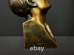 Bronze Patinated Bust Signed M. Le Verrier Art Deco