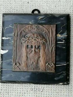 Bronze Plaque Sculpture Art Nouveau 1900 Jesus Christ ECCE HOMO Sign DUMONT