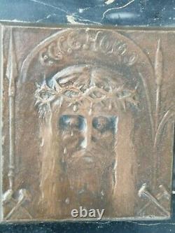 Bronze Plaque Sculpture Art Nouveau 1900 Jesus Christ ECCE HOMO Sign DUMONT