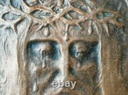 Bronze Plaque Sculpture Art Nouveau 1900 Jesus Christ ECCE HOMO Sign DUMONT