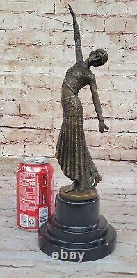 Bronze Sculpture After Chiparus Painted Art Deco Female Dress Signed