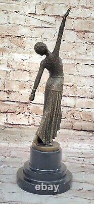 Bronze Sculpture After Chiparus Painted Art Deco Female Dress Signed