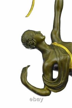 Bronze Sculpture Art Deco Chair Diana Huntress Mythical Figurine Cast Iron