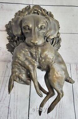Bronze Sculpture Art Deco Cute Dog Hunting Rabbit Domestic Cabin Office