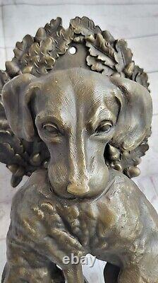 Bronze Sculpture Art Deco Cute Dog Hunting Rabbit Domestic Cabin Office