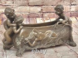 Bronze Sculpture Art Deco New Planter Vase Cast Iron Interior / Exterior