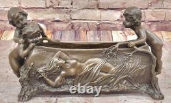 Bronze Sculpture Art Deco New Planter Vase Cast Iron Interior / Exterior