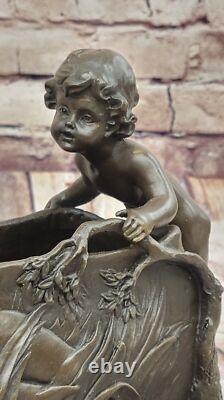 Bronze Sculpture Art Deco New Planter Vase Cast Iron Interior / Exterior