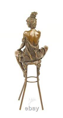 Bronze Sculpture Art Deco Semi-Nude Woman on Stool After Pierre Collinet