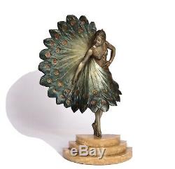 Bronze Sculpture Art Deco Woman Dancer Statuette In 1930 Signed Luce