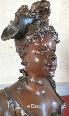 Bronze Sculpture Art Nouveau Woman Signed Debut Statue