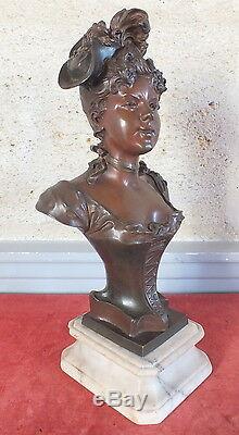 Bronze Sculpture Art Nouveau Woman Signed Debut Statue