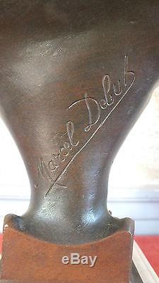 Bronze Sculpture Art Nouveau Woman Signed Debut Statue