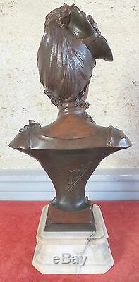 Bronze Sculpture Art Nouveau Woman Signed Debut Statue