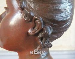 Bronze Sculpture Art Nouveau Woman Signed Debut Statue