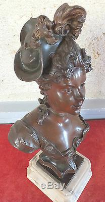 Bronze Sculpture Art Nouveau Woman Signed Debut Statue