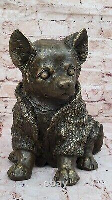 Bronze Sculpture Chihuahua Dog Art Deco Figurine by Milo Gift