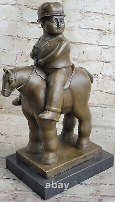 Bronze Sculpture Chubby Man on Horse Figurine Signed Botero Art