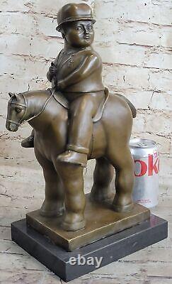 Bronze Sculpture Chubby Man on Horse Figurine Signed Botero Art