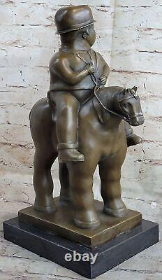 Bronze Sculpture Chubby Man on Horse Figurine Signed Botero Art