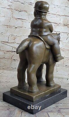 Bronze Sculpture Chubby Man on Horse Figurine Signed Botero Art