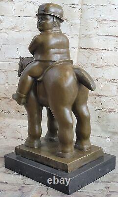 Bronze Sculpture Chubby Man on Horse Figurine Signed Botero Art