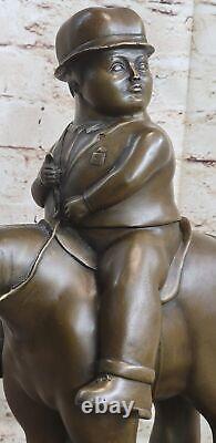 Bronze Sculpture Chubby Man on Horse Figurine Signed Botero Art