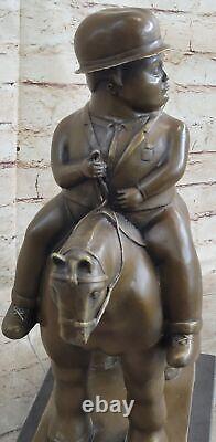 Bronze Sculpture Chubby Man on Horse Figurine Signed Botero Art