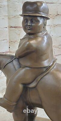 Bronze Sculpture Chubby Man on Horse Figurine Signed Botero Art