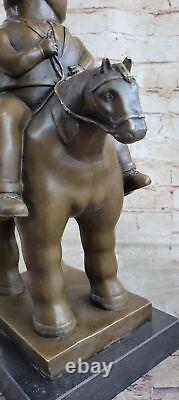 Bronze Sculpture Chubby Man on Horse Figurine Signed Botero Art