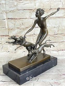 Bronze Sculpture Collectible Art Nouveau Signed Nude Diane the Huntress